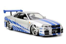 Nissan  - Skyline GT-R R34 F&F 2002 silver/blue - 1:32 - Jada Toys - 97184 - jada97184 | Toms Modelautos