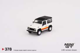 Land Rover  - Defender 90 Wagon white/stripes - 1:64 - Mini GT - 00378-R - MGT00378rhd | Toms Modelautos