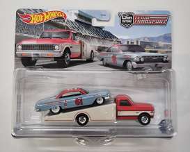 Chevrolet  - Impala & Ramp Truck set light blue/red/white - 1:64 - Hotwheels - HKF40 - hwmvHKF40 | Toms Modelautos