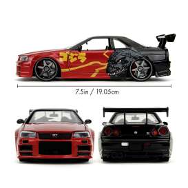 Nissan  - Skyline GTR 2002 red/black/yellow - 1:24 - Jada Toys - 253253024 - jada253253024 | Toms Modelautos