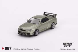 Nissan  - Skyline GT-R R34 Tommykaira  1999 grey - 1:64 - Mini GT - 00697-R - MGT00697rhd | Toms Modelautos