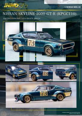 Nissan  - Skyline GT-R green - 1:64 - Inno Models - in64-KPGC110RC-GRN - in64-KPGC110RC-GRN | Tom's Modelauto's