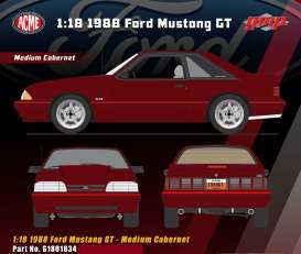 Ford  - Mustang GT 1988 medium cabernet red - 1:18 - Acme Diecast - G1801834 - acmeG1801834 | Toms Modelautos