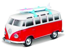 Volkswagen  - Samba Van red/white - Maisto - 21237R - mai21237R | Toms Modelautos