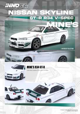 Nissan  - Skyline GT-R (R34) white/green - 1:64 - Inno Models - in64-R34VS-MINES - in64-R34VS-MINES | Toms Modelautos