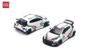 Toyota  - Pandem GR Yaris white/green/red - 1:64 - Pop Race Limited - PR640136 - PR640136 | Toms Modelautos