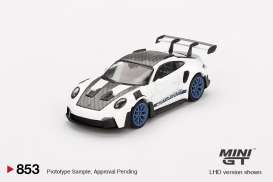 Porsche  - 911 (992) 2024 white/blue - 1:64 - Mini GT - 00853-L - MGT00853lhd | Toms Modelautos