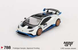 Lamborghini  - Huracan 2023 white/blue/black - 1:64 - Mini GT - 00788-L - MGT00788lhd | Toms Modelautos