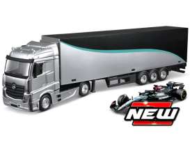 Mercedes Benz  - Actros 2024 silver/turquoise/black - 1:43 - Bburago - 38402 - bura38402 | Toms Modelautos